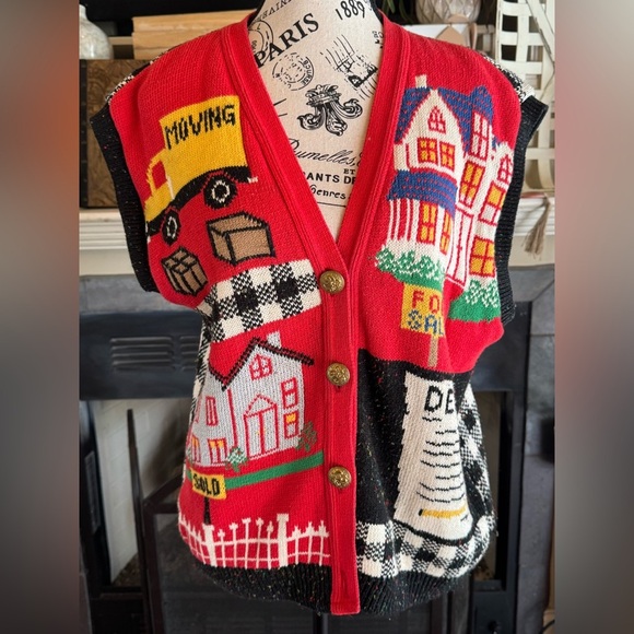 Sweater Loft Sweaters - Vintage Kitsch Realtor Sweater Vest Embroidered Deed For Sale Made in USA Artsy